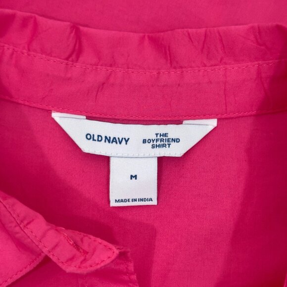 Old Navy Womens The Boyfriend Shirt Medium Pink Button-Up Collared Long Sleeve - Picture 3 of 10
